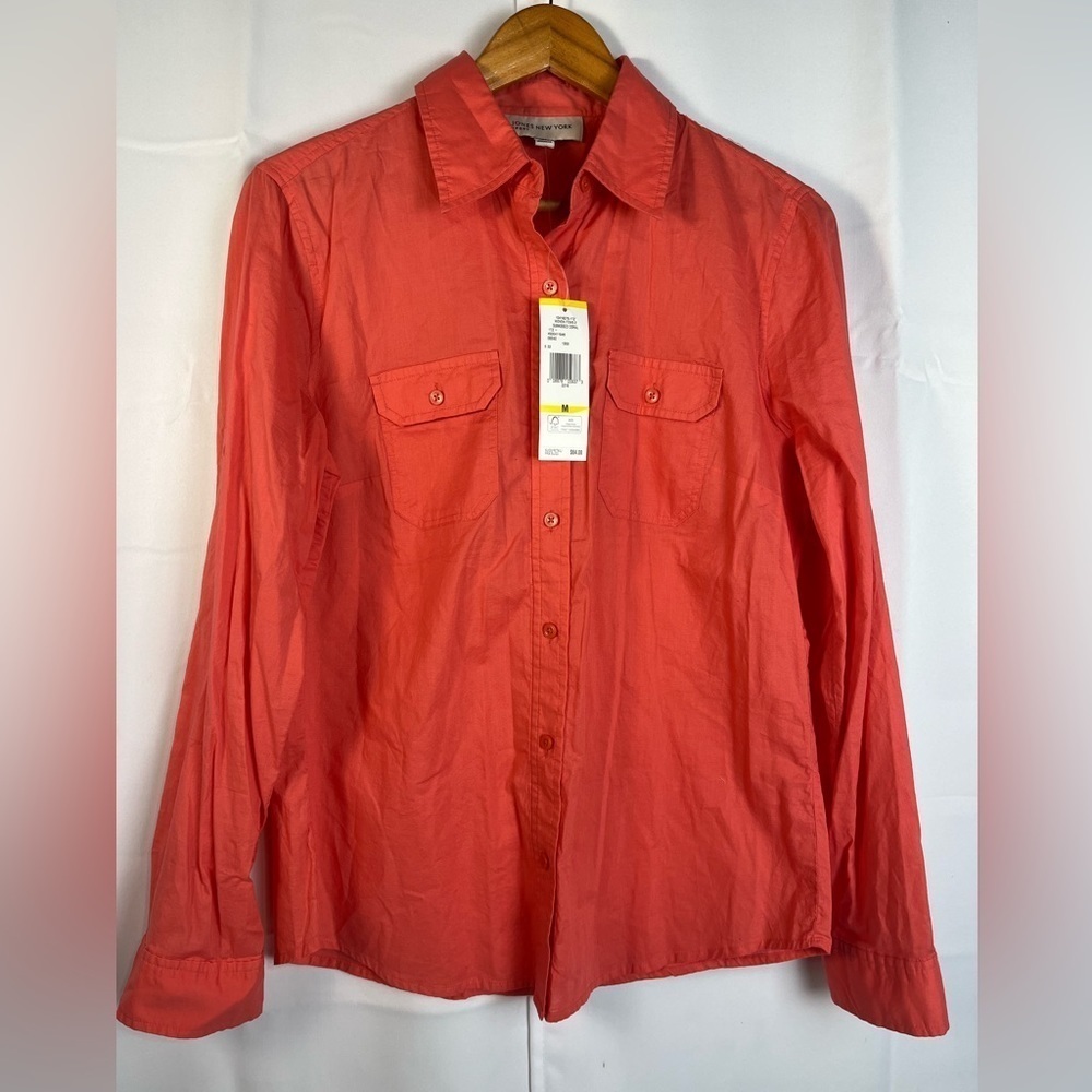 Jones New York Sport Womens 100% Cotton Pink Button Down Shirt Sz M NWT
